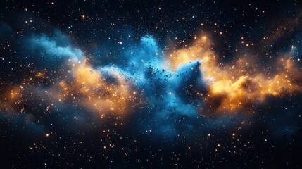 Fototapeta premium Cosmic nebula with blue and orange glowing gas clouds.