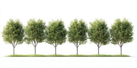 Row of Green Trees on Grassy Field