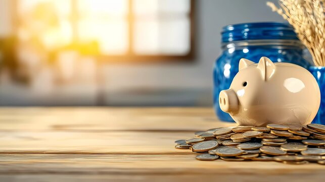 Piggy bank with scattered coins, reflecting financial literacy, economic planning, and responsible money-saving habits, perfect for finance-related content, comic-style artwork