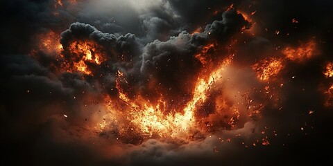 A massive explosion with thick smoke and fire, creating an intense visual effect.