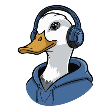 recommend clip art: Cool Duck Wearing Hoodie and Headphones Vector White Background