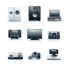 Audio Visual Icons: Speakers, TV, Video Game Controller, Console, Devices