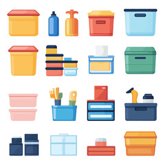Colorful Kitchen Storage Containers and Boxes, Vector Illustration, Set