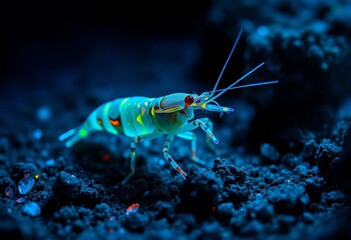 A Vibrant Aquatic Creature Illuminates the Deep Ocean Floor, Its Bio-luminescent Pattern Glowing in the Dark Depths