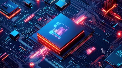Obraz premium Neon Glow: A Close-Up of a Futuristic Computer Chip