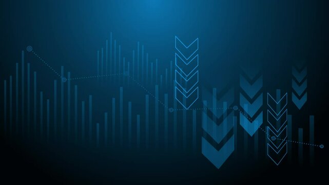 4k of blue decreased graph business background with arrow and bars animation 