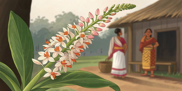 Kapou Flower-Fox Tail Orchid. Kopou Phool is a very important flower for Assamese peoples since this flower is used by bihu dancers.