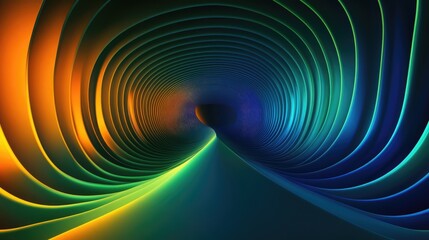 Abstract spiral tunnel composed of brightly colored curving layers