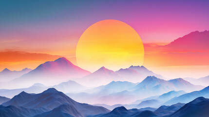 Obraz premium Serene Sunset over Misty Mountains