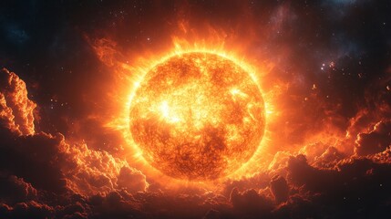 Fototapeta premium Fiery Celestial Inferno: A blazing star amidst cosmic clouds