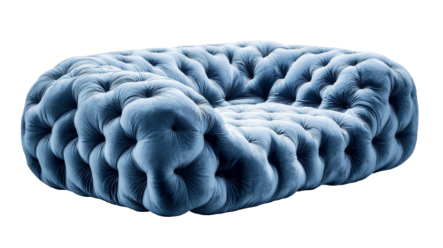[Transparent Background PNG]Modern Luxurious Blue Button Tufted Sofa