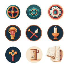 Set of Nine Vector Icon Illustrations in Flat Design Style