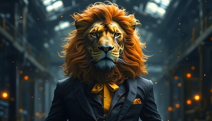 Lion in Suit  Majestic Animal  Artistic Portrait