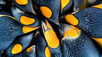 Close-Up of Group of King Penguins Huddling Together in Detailed View