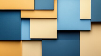 Fototapeta premium Abstract geometric background with overlapping squares in muted blue and beige tones.