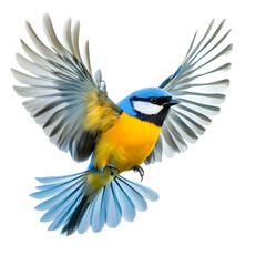 Vivid Blue Tit Bird in Flight  Wings Spread  Wildlife Photography
