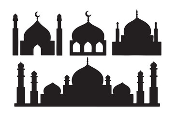 isolated black silhouette of a mosques set, black silhouette mosque set vector illustration
