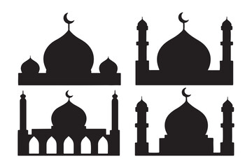 isolated black silhouette of a mosques set, black silhouette mosque set vector illustration