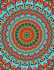 Decorative Mandala with Kaleidoscopic Patterns and Bold Color Contrasts