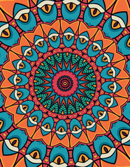 Bohemian Style Mandala Artwork with Eye-Catching Red and Blue Accents