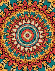 Artistic Mandala Featuring Interlocking Layers and Vibrant Color Gradients