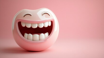 Naklejka premium Smiling Emoticon with Teeth Showing Against Soft Pink Background Advertisement