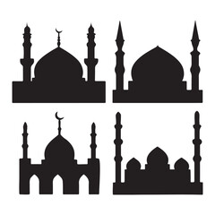 isolated black silhouette of a mosques set, black silhouette mosque set vector illustration