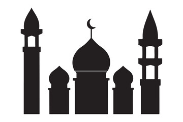 mosque silhouette vector, isolated black silhouette of a mosques collection, black silhouette mosque vector illustration