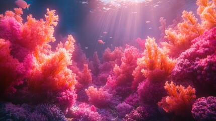 Fototapeta premium Vibrant coral reef scene with sunbeams.