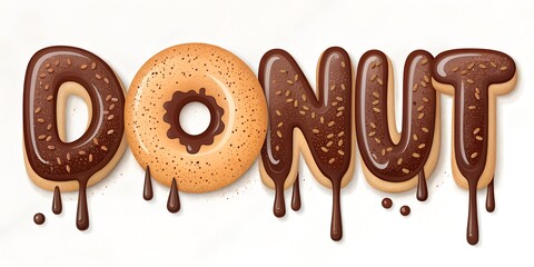 
DONUT lettering with glazed donut texture, isolated