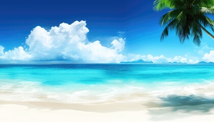 Obraz premium A beautiful sunny beach scene with clear blue water and sky