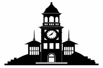 clock tower line art silhouette vector illustration