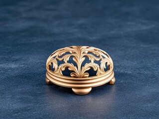 Naklejka premium Ornate golden decorative piece on a textured dark blue surface