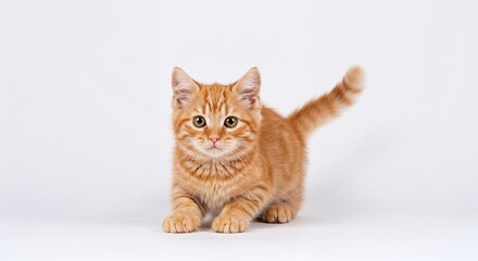 Playful Ginger Kitten on White Background