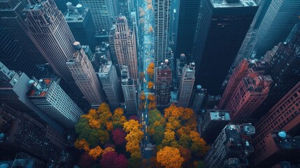 Autumnal Aerial View city Skyline