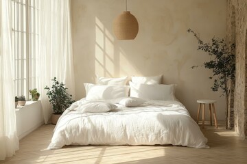 Minimalist White Linen Bedding in a Bright Bedroom