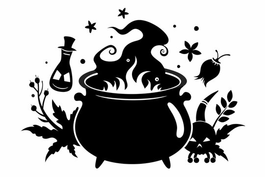 black cauldron brewing potion halloween scene clip art preview