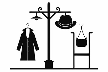 hangers vector hat and coat rack stand line art silhouette vector illustration