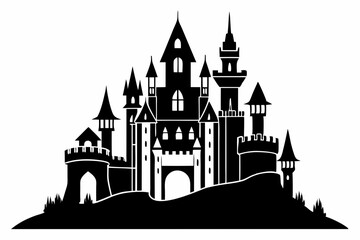 Obraz premium large castle minimalistic line art silhouette vector illustration