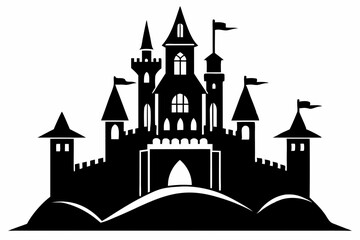 Obraz premium large castle minimalistic line art silhouette vector illustration
