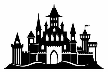 Obraz premium large castle minimalistic line art silhouette vector illustration