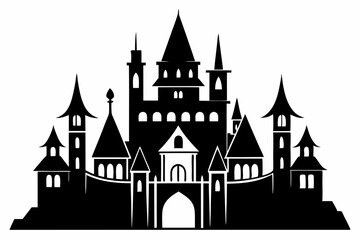 Obraz premium large castle minimalistic line art silhouette vector illustration