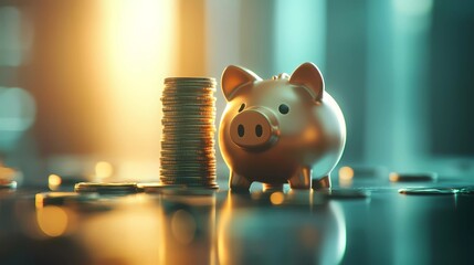 Piggy bank with dollar coins, symbolizing wealth management, cash savings, and financial responsibility, a great asset for banking promotions, storybook illustration