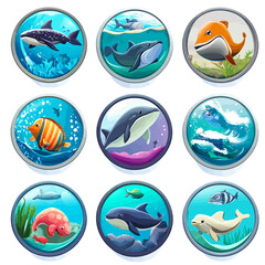 Cartoon Sharks and Fish Illustrations, Marine Life, Underwater Scene