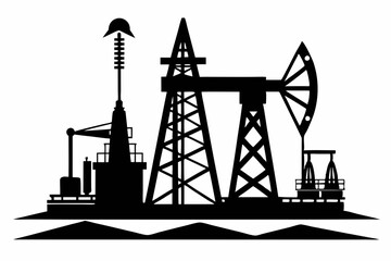 oil rig line art silhouette vector illustration