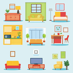 Vector illustration of modern living room furniture, interior design