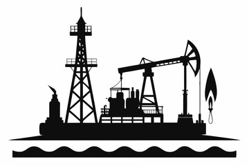 oil rig line art silhouette vector illustration