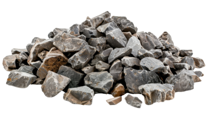 Pile of gray crushed stones forming a small mound on transparent background
