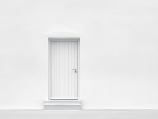 Minimalist white door on a plain wall.
