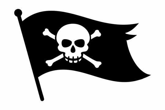 recommend clip art: pirate flag with skull line art silhouette vector illustration